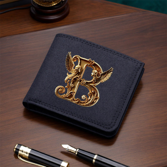 1pc Men's Short Canvas Initial Name Wallet, Zippered Denim Wallet for Men, Plain Ultra-Thin Letter Wallet for Men