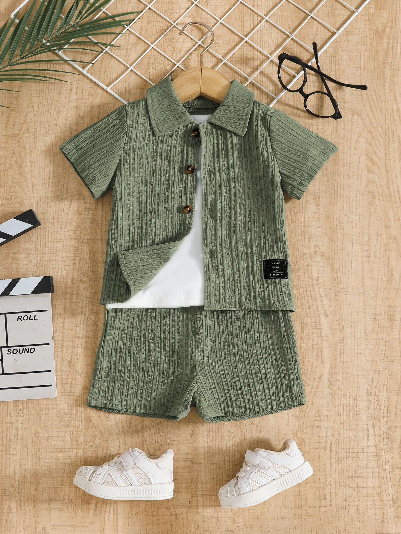 Baby Boy Summer Shirt & Shorts Set, Casual Woven Polyester