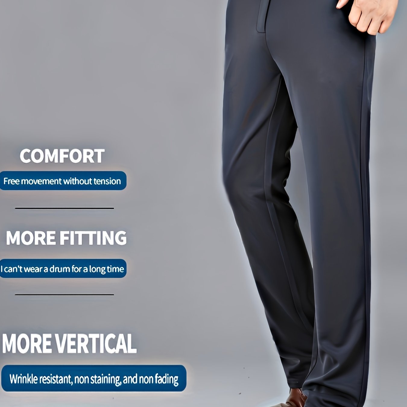 Men's Sleek Business Casual Dress Pants - Solid Black, Straight Leg, Wrinkle-Resistant Polyester Blend, All-Season Formal Trousers with Button Detail