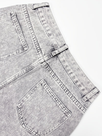 Women'S Casual Mid-Waist Wide Leg Jeans, 76% 13% Viscose 11% Polyester, Non-Stretch Denim, Solid Color, Washed Finish, Long Length, Zipper Fly, All Seasons, Woven Fabric, 390g/m² - Trendy Retro Loose Fit