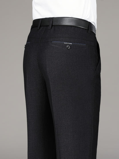 Men's Solid Color Business Style Dress Pants, Lightweight Comfy Casual Trousers for Office Wear