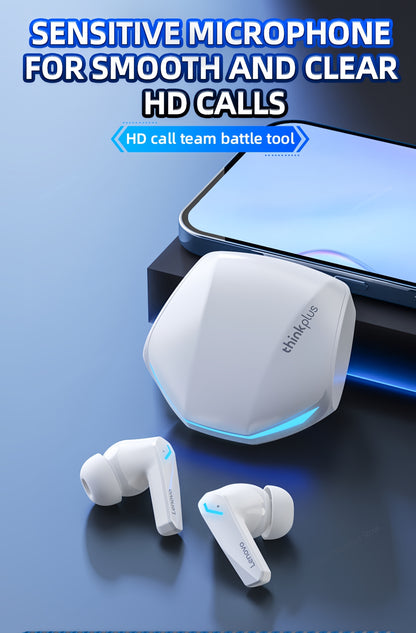 Lenovo ThinkPlus GM2 Pro անլար ականջակալներ՝ աղմուկի ինտելեկտուալ մարմամբ, բարձր որակի ձայն, լիցքավորվող USB-C լիցքավորման պատյան, նրբագեղ սև դիզայն, հարմարավետություն ամենօրյա օգտագործման համար։