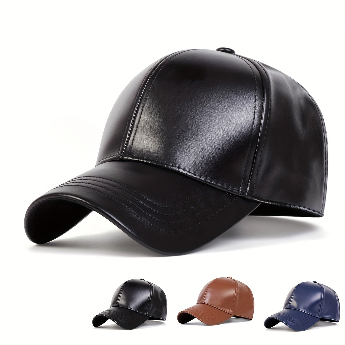 Men's PU Leather Baseball Cap Casual Adjustable Hat