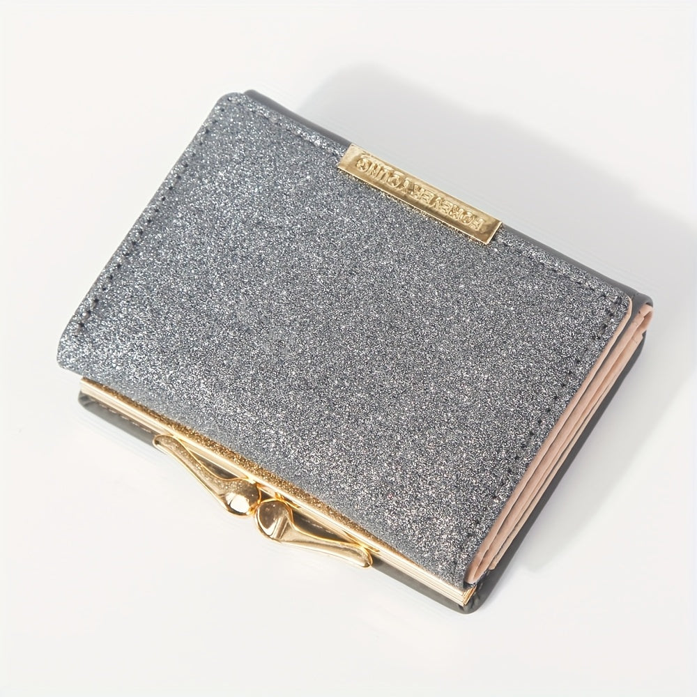 1pc, Women's Luxury High-Quality Wallet, Multi-Functional Multi-Card Slot Exclusive Coin Purse, Portable Compact Versatile Travel, Gorgeous Small Sequins, Exquisite Lady Gentle Style, Unique Design, Metal Snap Closure, Solid