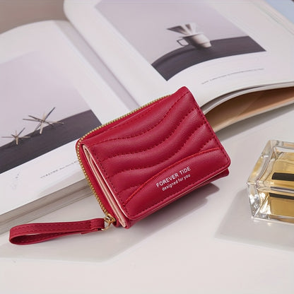 2024 New Women'S Short Wallet, Korean Style Zippered Coin Purse, Simple Design, Tri-Fold Multifunctional Faux Leather Card Holder.