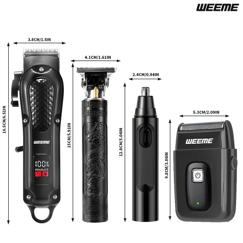 WEEEME 4pcs Men'S Electric Hair Clipper, Nose Hair Clipper, Shaver Set - Wireless USB Charging Professional Hair Clipper Set with Lithium Battery - His Ideal Gift, Hair Accessories | Modern Hair Clipper Tools