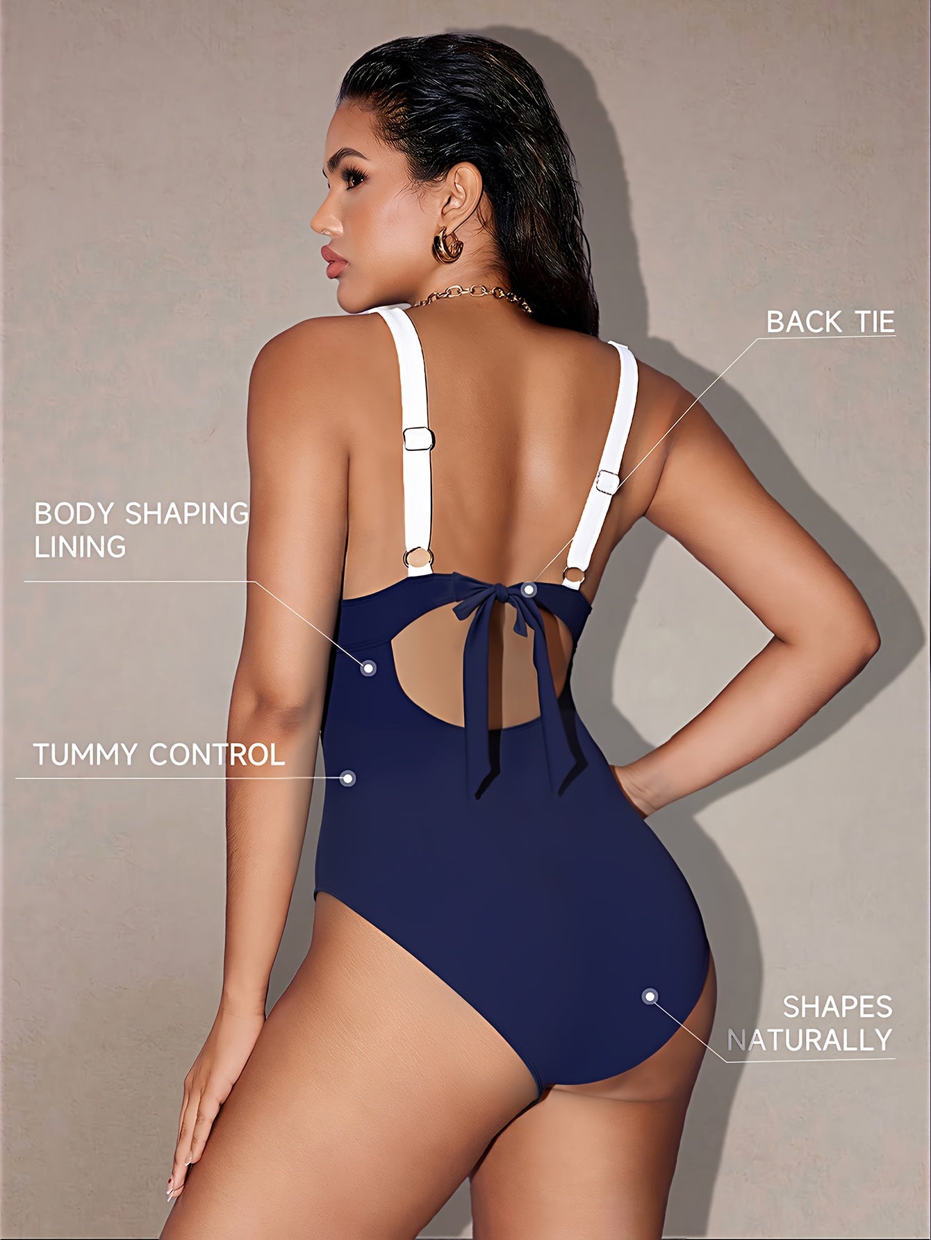 Women’s Color-Block Padded One-Piece Swimsuit for Beach