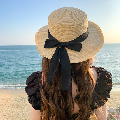 Women's Linen Bucket Hat with Ribbon Bow, Breathable Summer Sun Hat