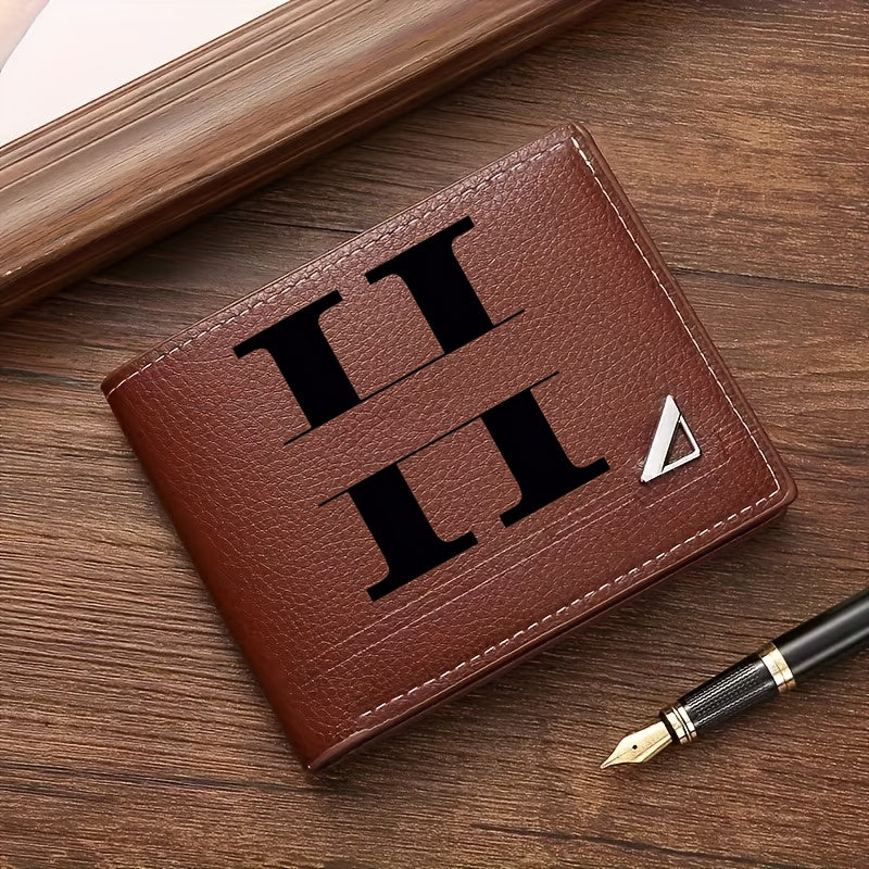 Custom Letter Solid Color Men's Wallet, Black Stylish Foldable Card Holder, Casual Men's Coin Purse, Suitable as a Birthday Gift for Husband, Holiday Anniversary Gift