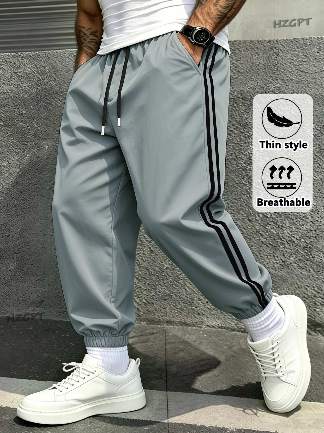 Men's Side Stripe Athletic Cargo Joggers with Drawstring Waist