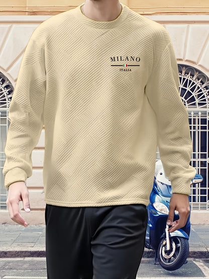 Men'S Casual Long Sleeve Crew Neck Sweatshirt | Heavyweight Geometric-patterned, Regular Fit, Ideal for Spring/Fall