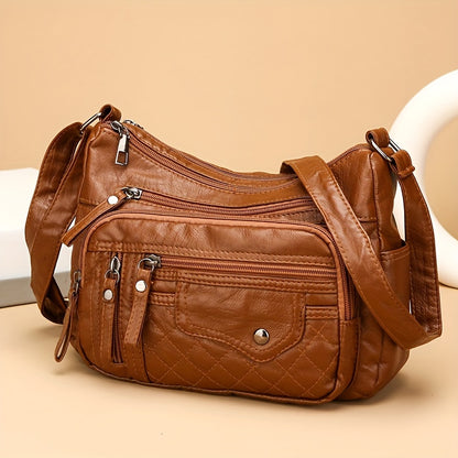 Large Capacity Nylon Shoulder Bag with Adjustable Strap, Anti-Theft Zip Closure - Available in Light Brown, Light Gray, Red, Black