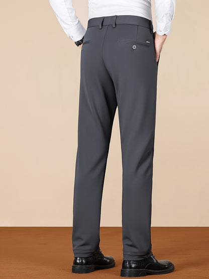 Men's Casual Pants, Autumn Polyester Blend, Regular Fit, Solid Color, Button Detail, Slim Fit, Standard Length, Men's Fashion, Trousers for Men