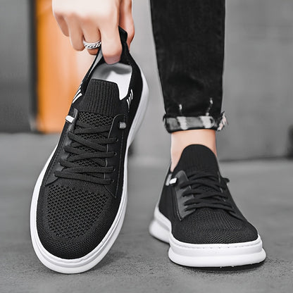 Men's Breathable Mesh Sneakers - Casual Retro Slip-On Flats with Soft PVC Sole, Lace-Up Closure for Spring/Summer Outdoor and Casual Attire