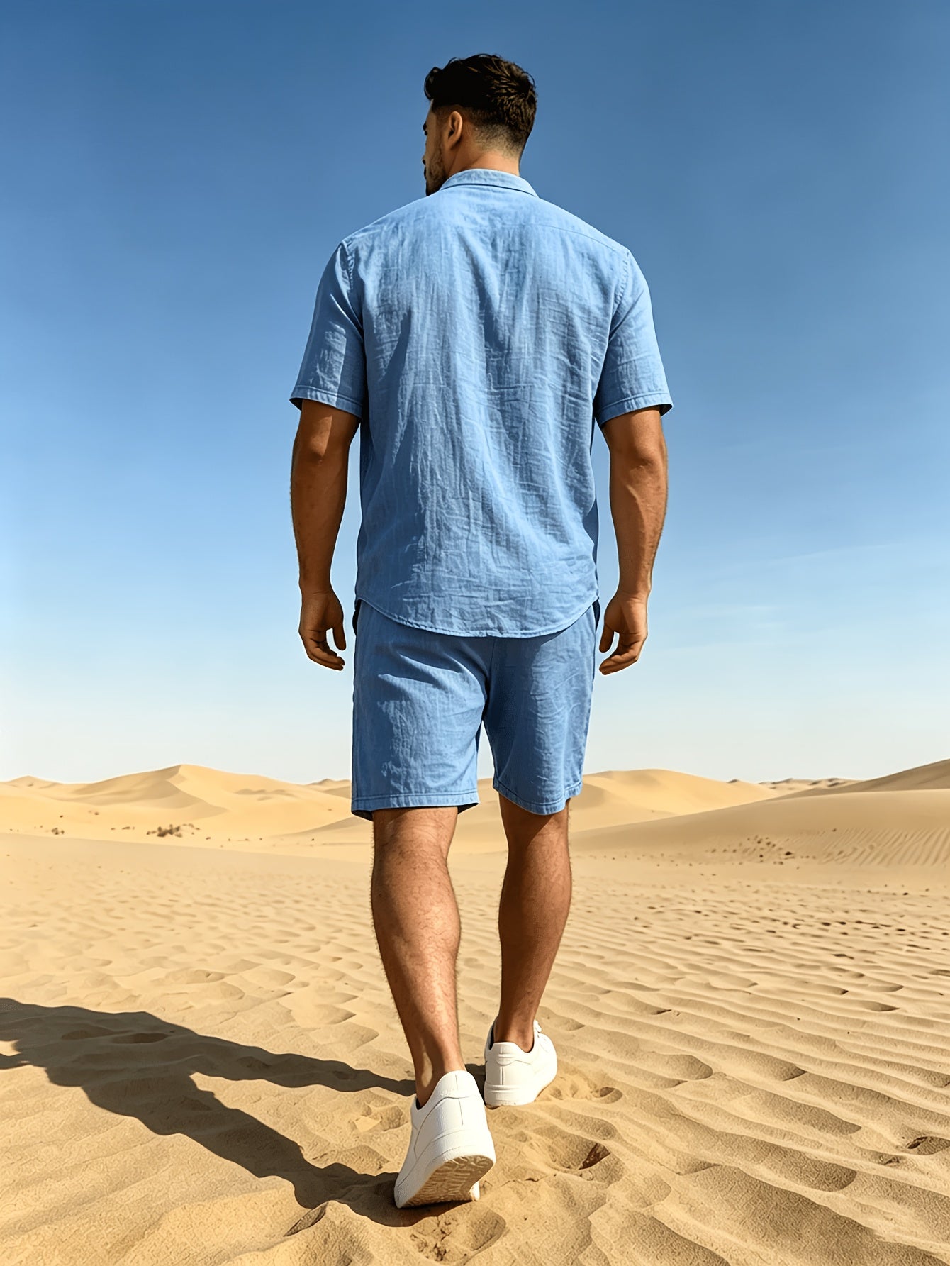 Men's Casual Linen Short Sleeve Shirt & Shorts Set for Summer