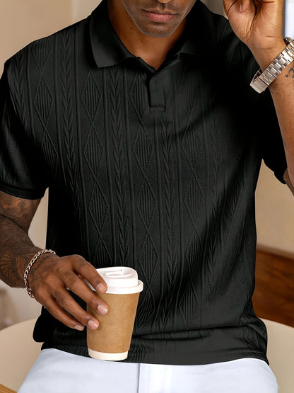 Men'S New Solid Color Top, Jacquard Design, Soft Fabric, Outdoor Casual Business Breathable Polo Shirt Golf Shirt, Suitable for Vacation and Business Occasions, Essential for Daily Leisure - ayq