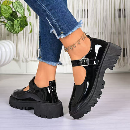 Women’s Preppy Mary Jane Flats with Buckle and Thick Sole