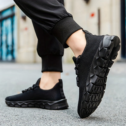 Men's Solid Slip On Sneakers, Breathable Lightweight Non Slip Casual Shoes For Outdoor Gym Workout Park Walking All Seasons Comfy
