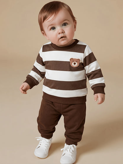 Baby Boy Fall Winter Striped Velvet Sweatshirt and Pants Set