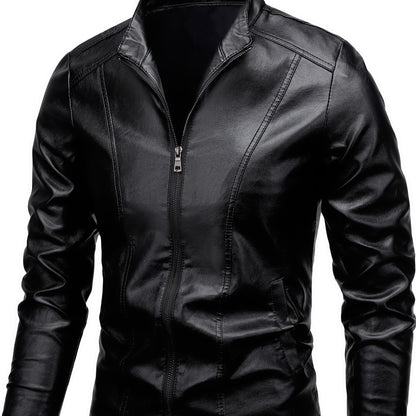 Men'S Casual Jacket - Stand Collar Zip-Up Long Sleeve - 100% Polyurethane, Solid Color, Non-Stretch Woven Fabric, Regular Fit with Functional Pockets for Daily Wear