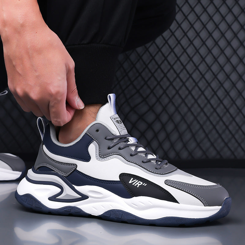 Men's Stylish Color-Block Sneakers - Black  Gray with White Accents, Comfortable All-Day Wear, Durable Rubber Sole, Lace-Up Design, Trendy Low-Top Style for Casual or Athletic Use, Casual Sneakers   Fashion Sneakers   Pu Mat