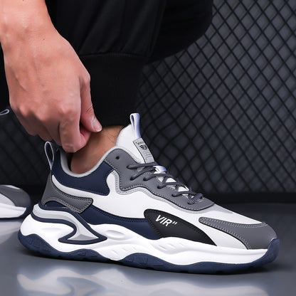 Men's Stylish Color-Block Sneakers - Black  Gray with White Accents, Comfortable All-Day Wear, Durable Rubber Sole, Lace-Up Design, Trendy Low-Top Style for Casual or Athletic Use, Casual Sneakers   Fashion Sneakers   Pu Mat