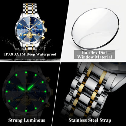 Men's Stainless Steel Business Watch with Luminous Chronograph