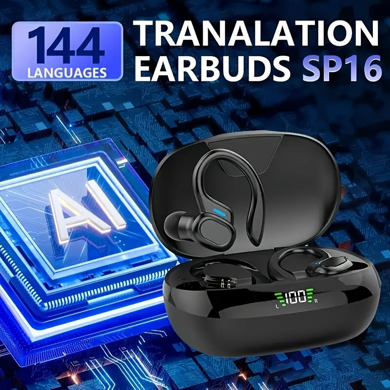 LIFEBEE Real-Time Multi-Language Translation TWS Sports Earbuds, True Wireless Ear Hook Headphones with Microphone, Wireless Connectivity, Volume Control, USB Rechargeable - Ideal for Workout & Daily Use, Wireless Earbuds