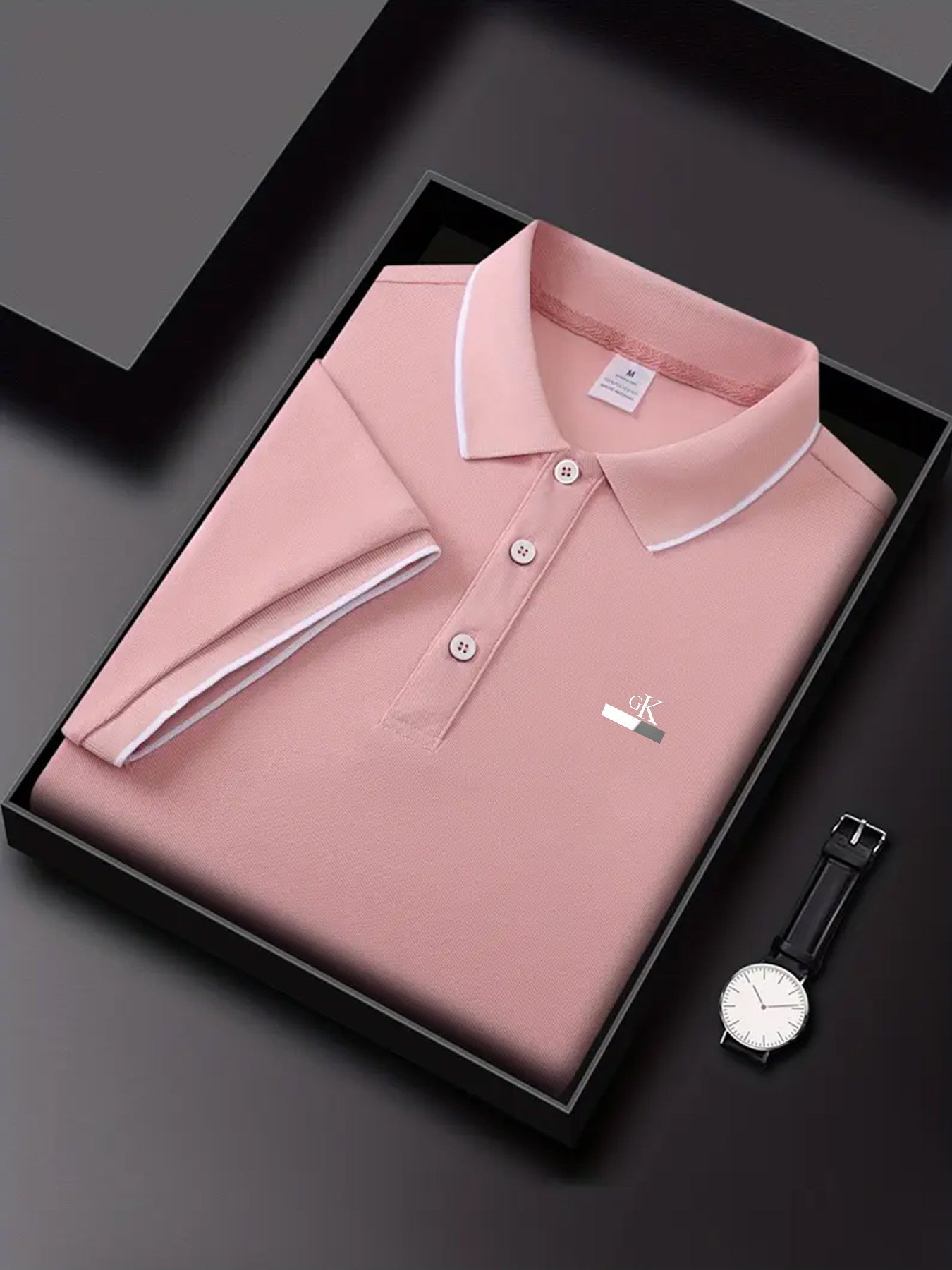 Y1013.46-30.48 cm Black, Navy Blue, Pink, And Beige, Featuring CKZM Graphic Prints, High-End Breathable Golf Shirts, Men'S Tops, Casual V-Neck T-Shirts for Men, Summer Short Sleeves, Men'S POLO Shirts, Men'S Clothing, with a - ayq