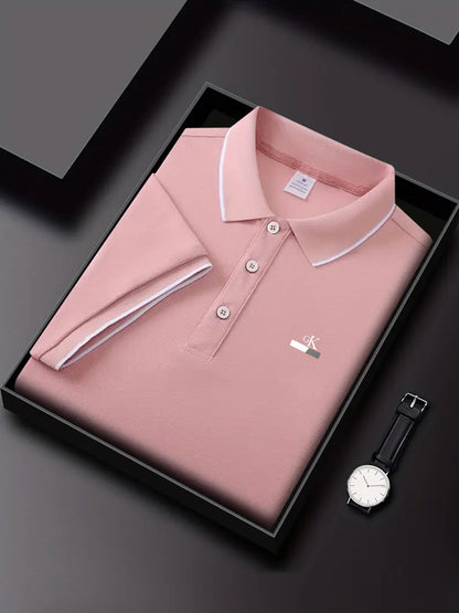 Y1013.46-30.48 cm Black, Navy Blue, Pink, And Beige, Featuring CKZM Graphic Prints, High-End Breathable Golf Shirts, Men'S Tops, Casual V-Neck T-Shirts for Men, Summer Short Sleeves, Men'S POLO Shirts, Men'S Clothing, with a - ayq