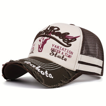 Men's Lightweight Bull Head Pattern Mesh Baseball Cap for Spring Summe