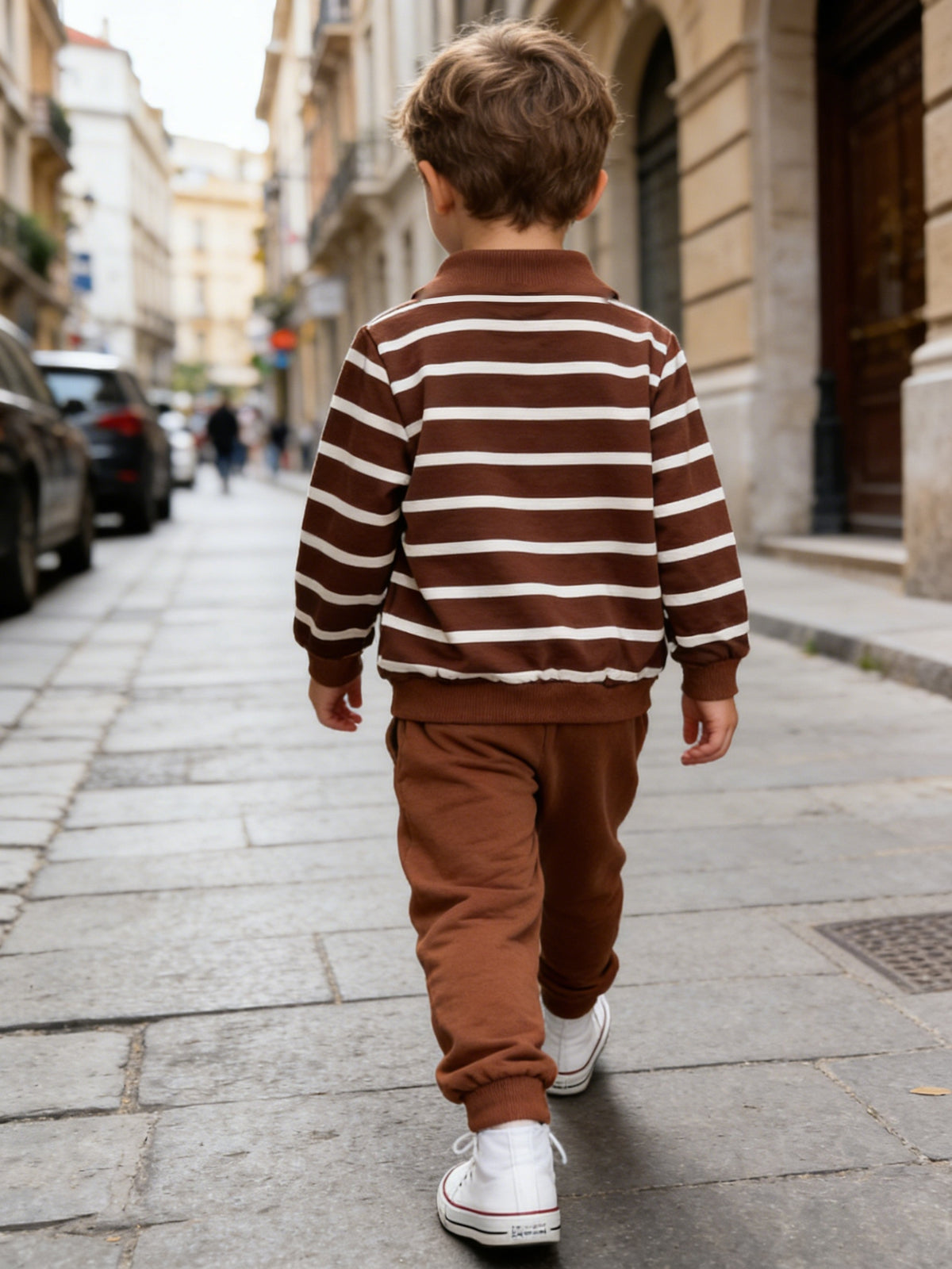 Boys Casual Blue White Striped Long-Sleeve Sweatshirt & Pants Set - ayq