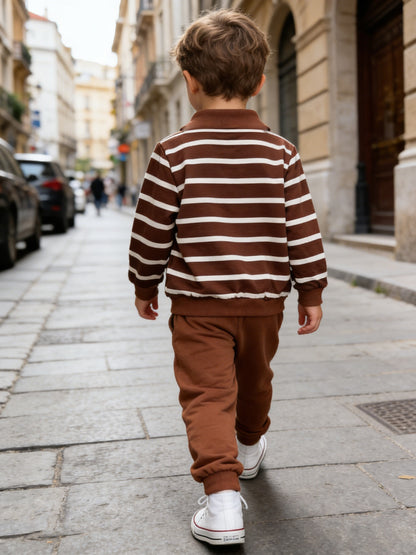 Boys Casual Blue White Striped Long-Sleeve Sweatshirt & Pants Set - ayq