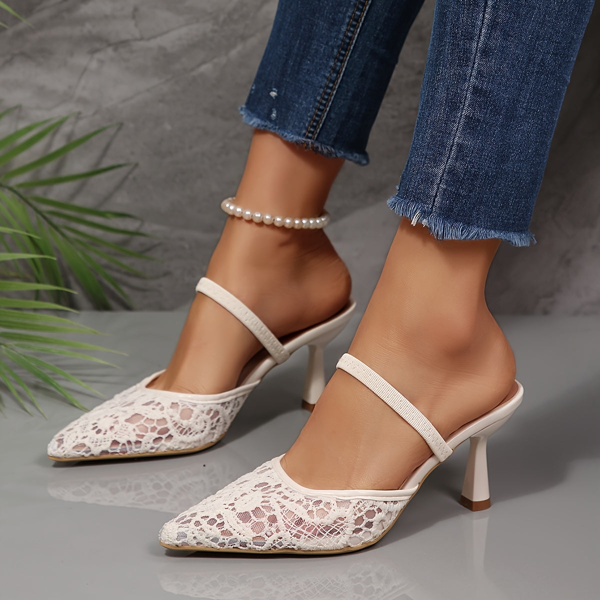 Women’s Summer Pointed Toe Mesh Stiletto Sandals with Strappy Back