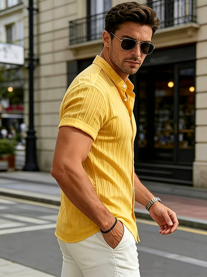 Men's Casual Athletic Short Sleeve Shirt with Stand Collar