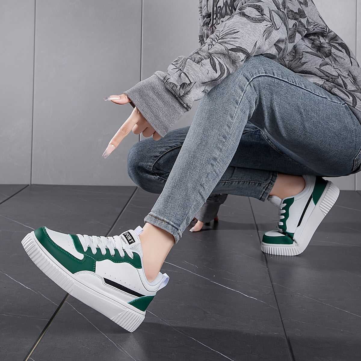 Women's White Sneakers with Color Accents, Soft Insole, Breathable