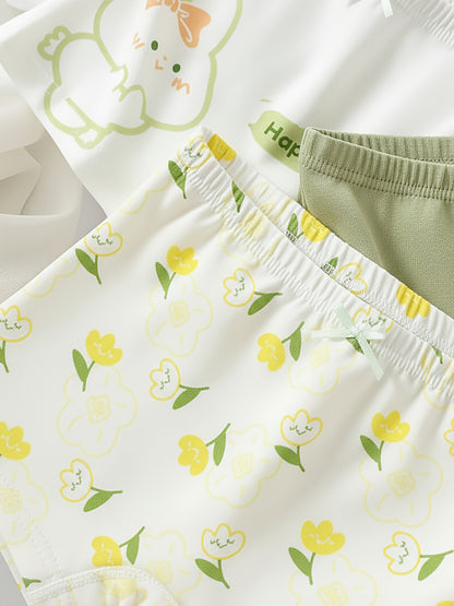 Girls' Cotton Boxer Underwear with Cute Rabbit Prints - 4 Pack
