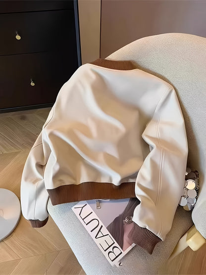 Women's Casual Color-Block Zipper Jacket with Pockets