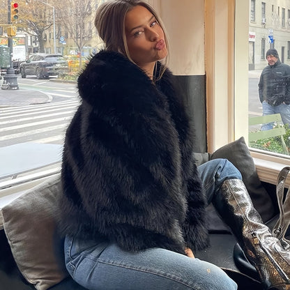 Women'S Thick Fox-like Fur Coat - Elegant Winter Jacket with Button Front Closure, Non-Stretchy Luxury Outerwear for Cold Weather, Chic Coat for Everyday & Formal Events (INDEFEIR), Winter Jacket, Formal Event Attire, Plush T