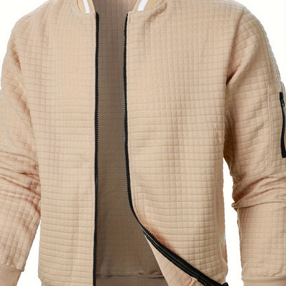 Men'S Zip-Up Jacket - Full-Zip Front Closure, Stand Collar, Lightweight Outerwear for Office, Casual & Formal Events - Spring/Fall Transitional Clothing - Easy-Care Modern Men'S Coat, Zip Up Jacket, Autumn Layering, Sleek Des