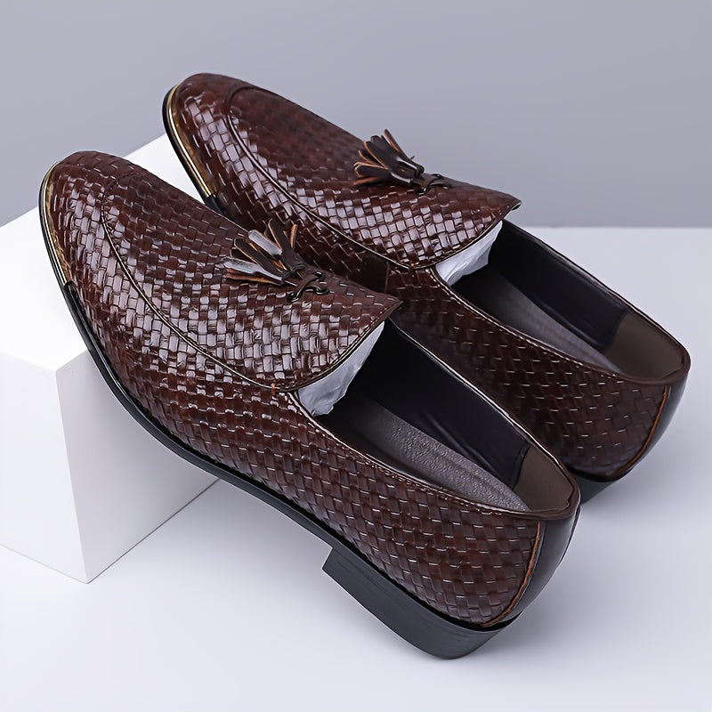 Men's Casual Woven Pattern Loafers with Pointed Toe
