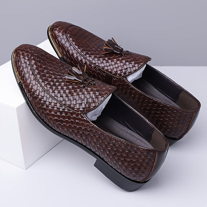 Men's Casual Woven Pattern Loafers with Pointed Toe