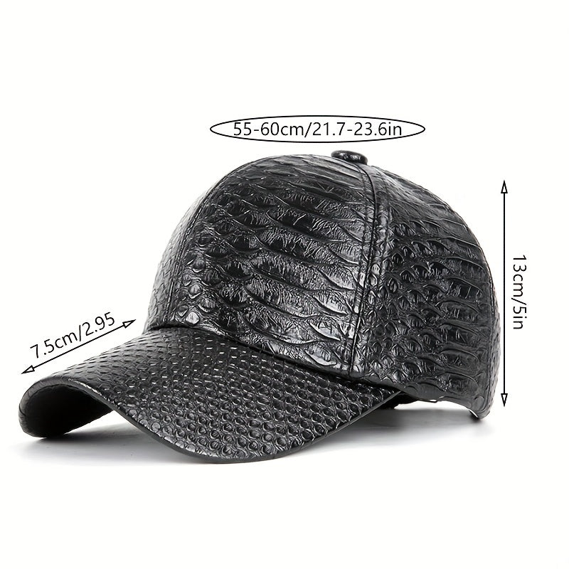 Premium Black Crocodile-Embossed Faux Leather Baseball Cap - Street Style Hip Hop Sun Protection Hat, Lightweight & Hand Washable