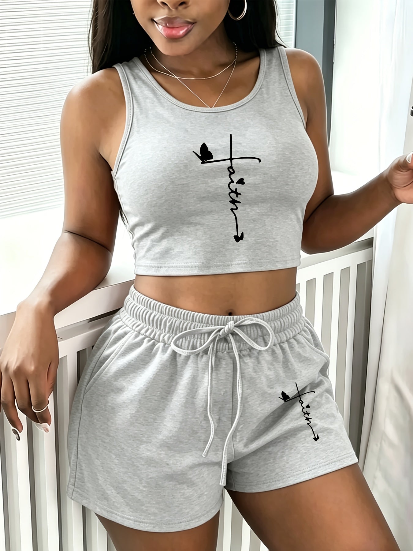 Women's Casual Printed Sleeveless Vest and Loose Shorts Set