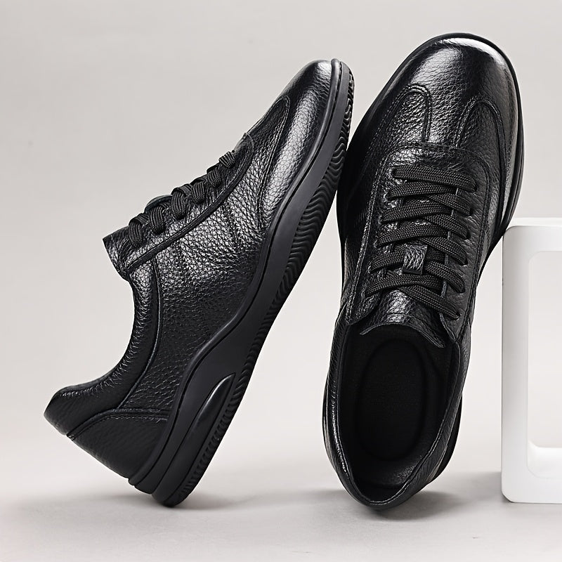 [Sneakers] Genuine Faux Leather Men'S Outdoor Casual Shoes - Comfortable And Versatile Soft Surface Lightweight Walking Shoes - High-Quality Black Lace-Up Minimalist Retro Rubber Sole Men'S Shoes - ayq