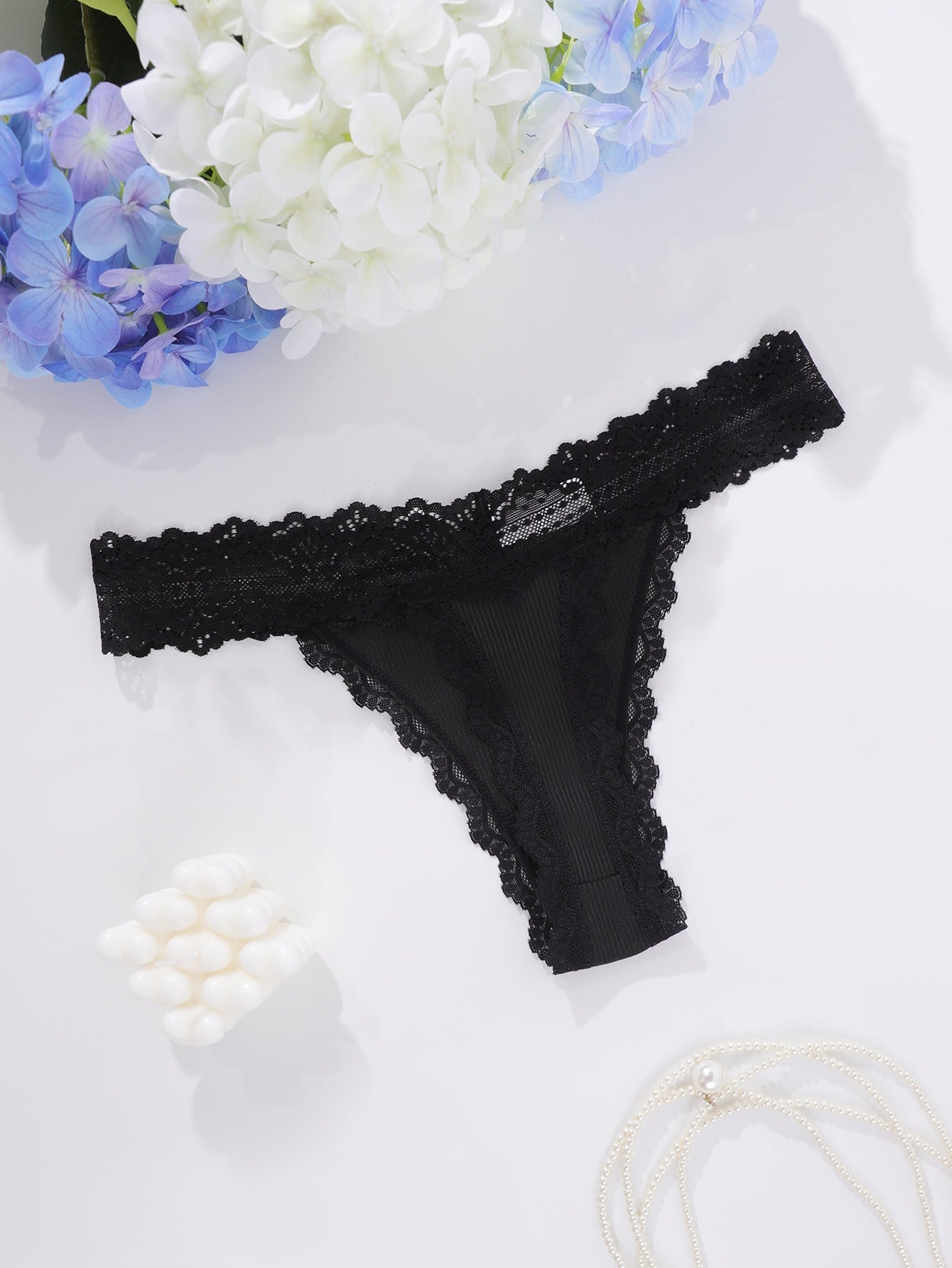 Women's Lace Trim Tanga Panties with Bow Accent, Mid-Rise