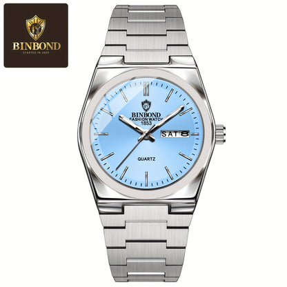 BINBOND Women'S Quartz Watch - Elegant Business & Leisure Timepiece, Stainless Steel Band, Round Zinc Alloy Case, IP67 Rating, Stopwatch Feature, Electronic Drive, Pointer Display, Durable Design for Weeks & Days, Business Ti