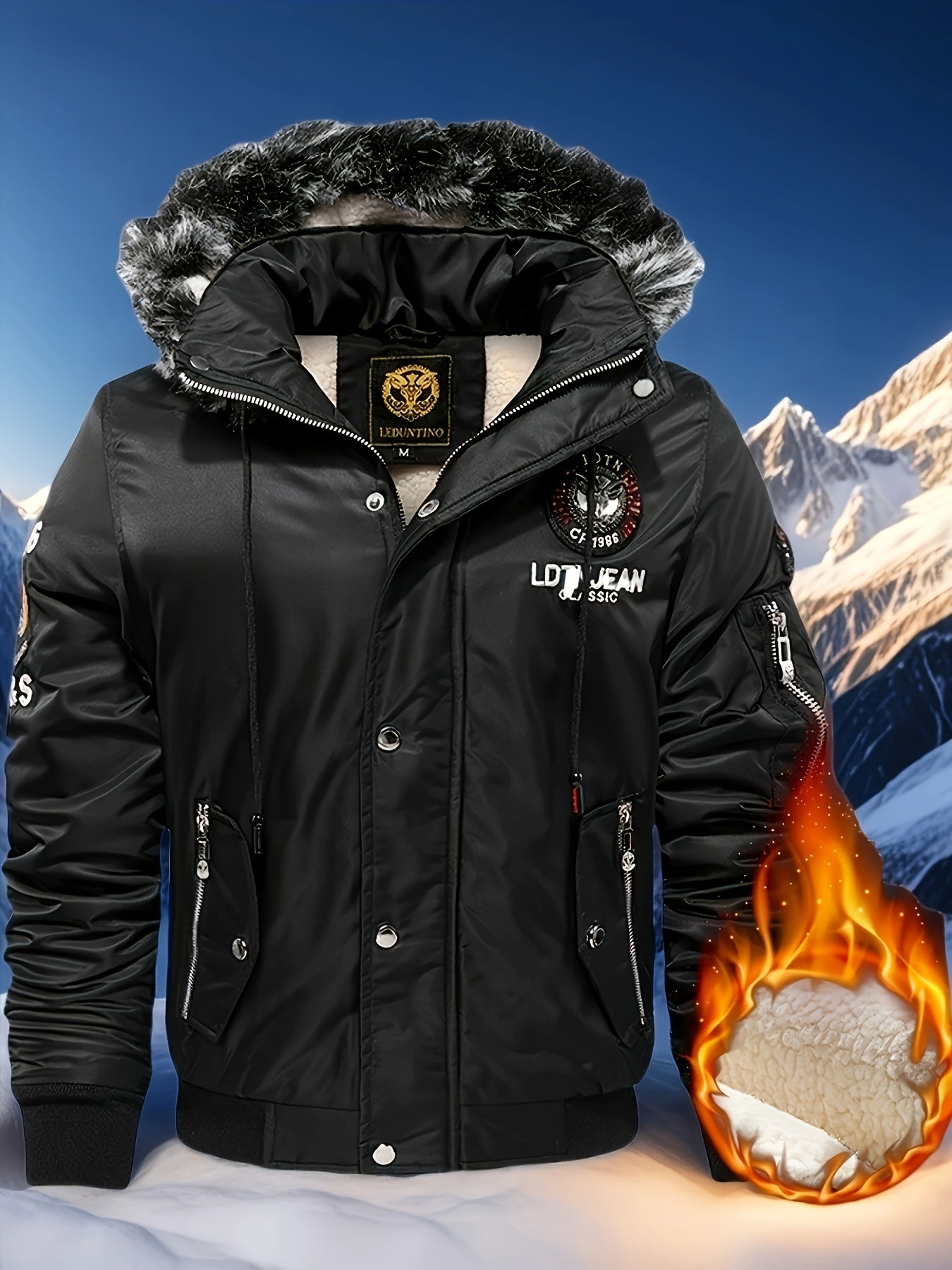 Men's Heavyweight Arctic Winter Jacket - -210gsm Windproof Coat with Full-Zip Closure, Hooded Insulated Outerwear - Machine Washable Cold Weather Jacket for Skiing, Snowboarding, Camping - Navy Blue, Winter Accessories, Skiin