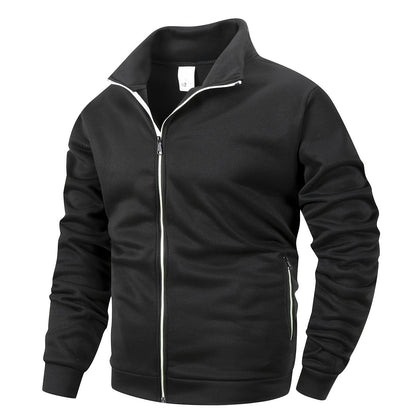 Men'S Stand Collar Zipper Jacket, Fashion Solid Color, Long Sleeve, Fleece, Soft, Casual, Polyester, with Zipper Pocket, for Daily, Sports, Fitness