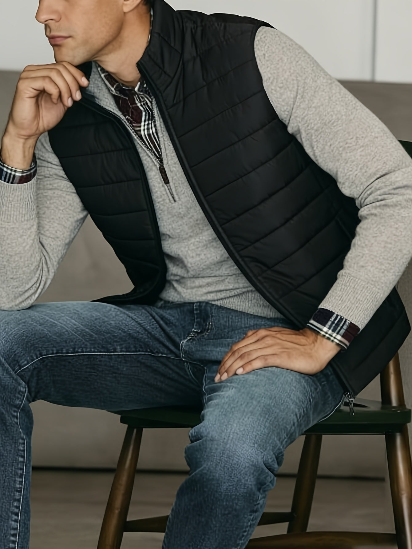 Men's Fashion Vest, Spring/Autumn Outerwear, Trendy Padded Jacket, Suitable for Daily and Outdoor Wear - ayq